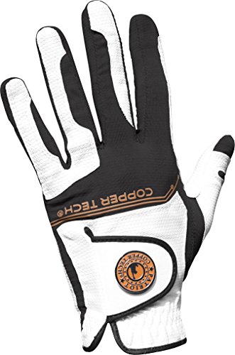 Copper Tech Gloves Men’s Golf Glove with All Weather Honeycomb Grip, One Size, White/Black