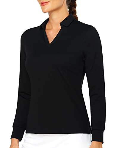 ISEEGZ Women’s Golf Shirt Long Sleeve Polo Shirts Lightweight Quick-Dry Workout Daily Work Shirts Tops for Women – Black (S)