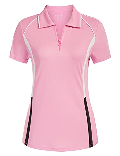 Women’s Golf Tennis Short Sleeve Polo Shirts Quick Dry Athletic Top(2XL, Pink)