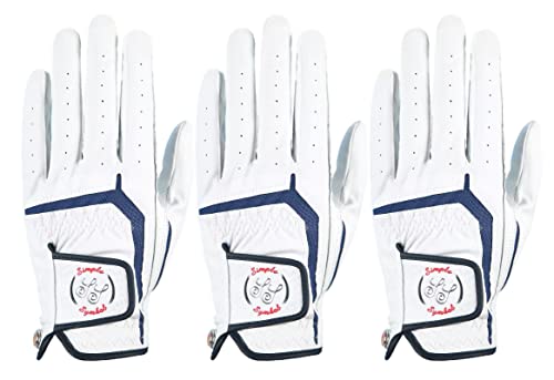 SIMPLE SYMBOL Men’s Golf Glove Three Pack,Left Hand Right Hand Small/Medium/Large/XL,White Microfiber with Soft Cabretta Leather(Left,L)