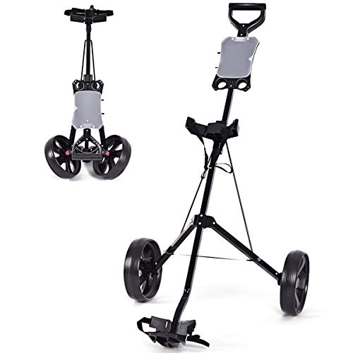 Tangkula Golf Push Pull Cart, Lightweight Foldable 2 Wheels Push Pull Golf Cart Trolley, Walking Push Golf Cart