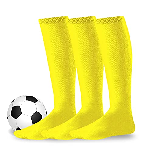 Baseball Socks for Girls Boys Athletic Sports Team Cushion Socks 3-Pairs (Youth (5-7), Yellow)