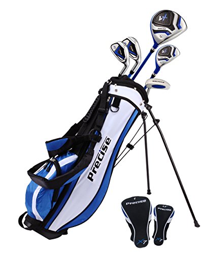Precise Distinctive Right Handed Junior Golf Club Set for Age 9 to 12 (Height 4’4″ to 5′) Set Includes: Driver (15″), Hybrid Wood (22*), 2 Irons, Putter, Bonus Stand Bag & 2 Headcovers
