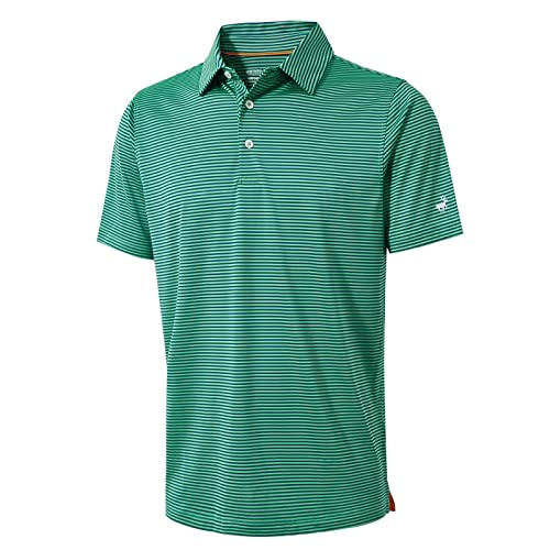 Golf Shirts for Men Dry Fit Moisture Wicking Casual Sport Short Sleeve Mens Golf Polo Shirts Green Stripe