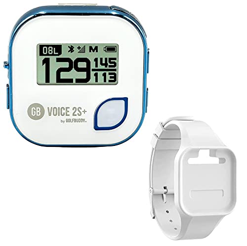 Golf Buddy Voice 2 Talking GPS Rangefinder (Bundle), Long Lasting Battery Golf Distance Range Finder & Silicon Strap Wristband (Voice 2 SE+ (Slope Adjusted), SE+Blue & White Wristband)