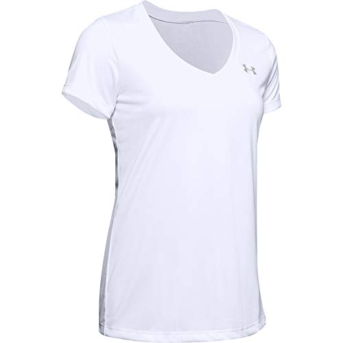 Under Armour womens Tech V-Neck Short-Sleeve T-Shirt , White (100)/Metallic Silver , Medium