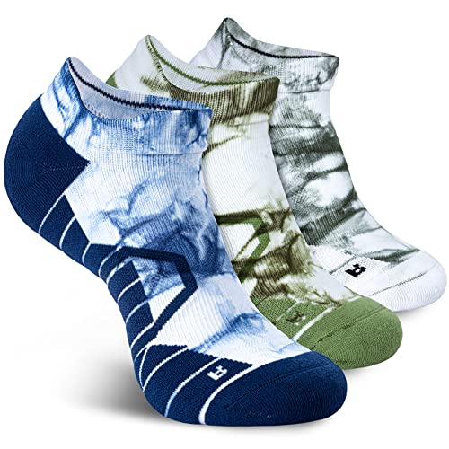 Hylaea Low Cut Socks for Running Sports Athletic Walking Golf Tie-dyed Pattern No Show Compression Blue Green Large