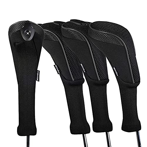 Andux 4 Pack Long Neck Golf Hybrid Club Head Covers Interchangeable No. Tag CTMT-01 Black