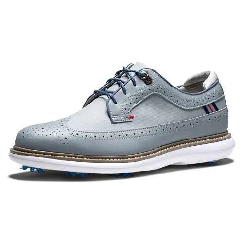 FootJoy Men’s Traditions-Wing Tip Golf Shoe, Grey/Grey/Red, 10