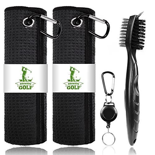 Attractive Golf Towel Set, 3-Piece Golf Towel Kit, Microfiber Waffle Pattern Towels, Golf Brushes (Heavy Duty Carabiner Clip)