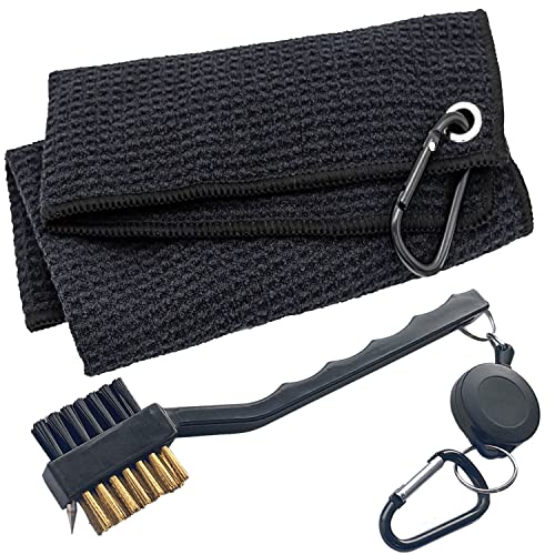 ATTRACTIVE Golf Towel Set, Golf Towel and a Golf Brush, Microfiber Waffle Pattern Towels, Golf Brushes with Heavy Duty Carabiner Clip
