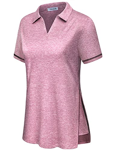 Women’s Golf Shirts Short Sleeve v Neck Loose Fit Plain Workout Tennis Polo T-Shirts (red-, xx-Large-)
