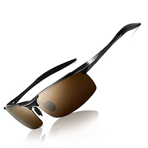 SUNGAIT Men’s HD Polarized Sunglasses for Driving Fishing Cycling Running Metal Frame UV400 (Black Frame Brown Lens) 8177HKC