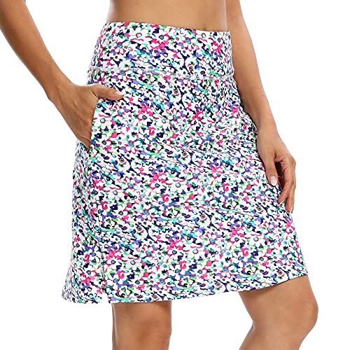 M MOTEEPI Skirts Knee Length Golf Skorts Skirts for Women with Pockets Workout Skorts Activewear Tennis Colorful Flowers M