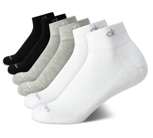 Calvin Klein Women’s Athletic Sock – Cushion Quarter Cut Ankle Socks (6 Pack), Size 4-10, Black/White/Grey