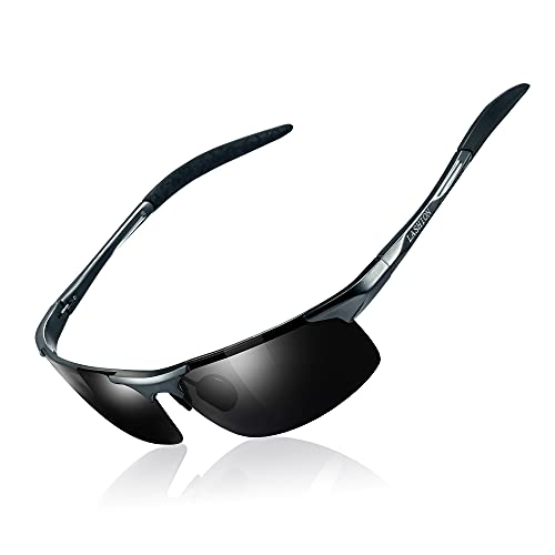 LASHION Men’s Polarized Sports Sunglasses Al-Mg Metal Frame for Cycling Golf Running Fashion Driving Glasses UV Protection (Gun/Grey)