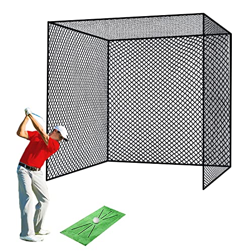 Golf Cage Net – 10x10x10ft, Golf Hitting Net and Personal Driving Range for Indoor and Outdoor Practice, with Storage Bag and Golf Mat, Hang for Ceiling, Garage, Basement, or The Frame You Made