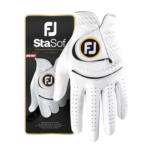 FootJoy Men’s StaSof Golf Glove, White, Medium/Large, Worn on Left Hand