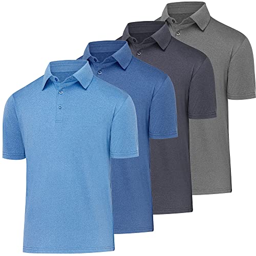 BALENNZ Golf Polos for Men Quick-Dry Athletic Mens Polo Shirts Short Sleeve Summer Casual Moisture Wicking Golf Shirt 4 Pack Dark Grey, Navy, Light Blue, Milddle Blue X-Large