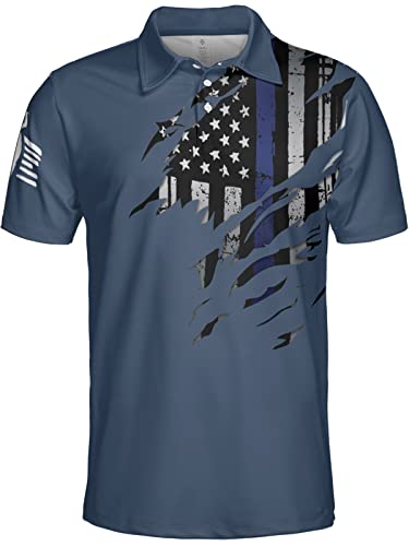 HIVICHI Golf Shirts for Men Polo Shirt Mens Funny Swing Patriotic American Flag Shirt Crazy Dry Fit Printed Polos