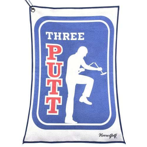 Three Putt Funny Golf Towel for Golf Bag w/Clip | Golf Towels for Men, Golf Accessories for Men | Microfiber Fabric, Designs On Front/Back, 16x24in