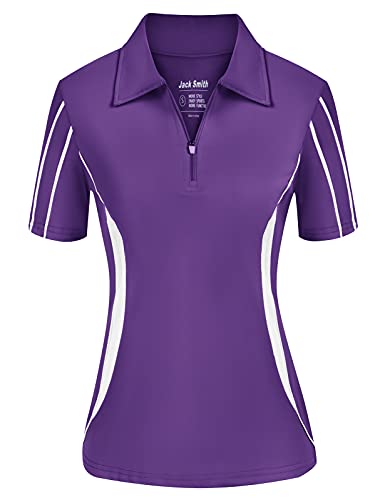 Women Tennis Golf Shirts Dryfit Collared Workout Shirts Short Sleeve Pique Polo Shirts Purple XXL