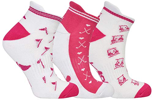 Surprizeshop Ladies Golf Socks (3 Pack) | Cushioned Sole | Extended Tab at rear | One Size US 6-9 | Compression Fit for Support & Comfort | Womens Golf Socks (Pink & White)