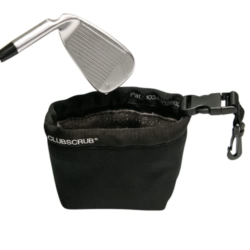 Club Scrub Golf Club and Golf Ball Cleaning Bag, Waterproof Clean Face Technology Liner, Perfectly Dry Neoprene Exterior, Detachable Clip, Machine Washable, Cleans Club Grooves, Black