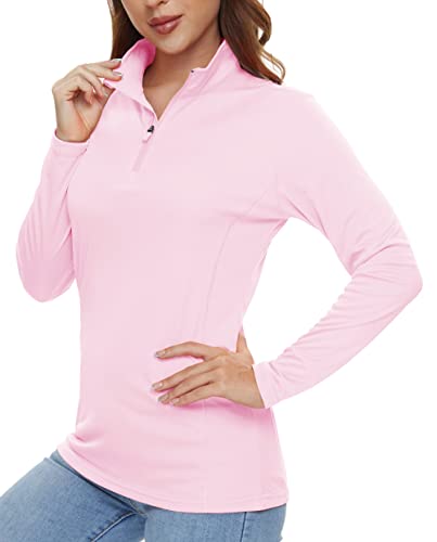 TACVASEN Womens UPF 50+ Tee Workout Solid Long Sleeve Shirts Lightweight Casual Blouse Pink, M