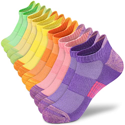 PAPLUS Womens Ankle Running Socks 6 Pairs, Low Cut Athletic Cushioned Socks With Tab