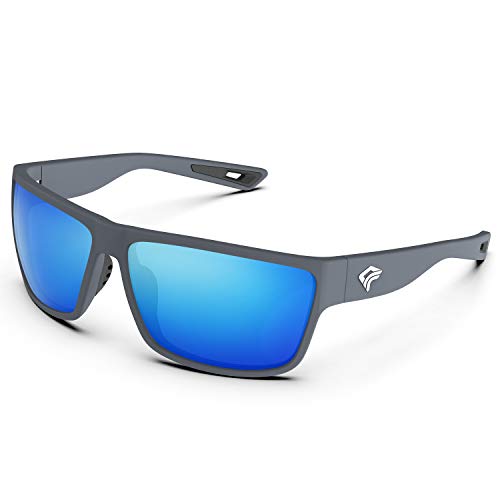 TOREGE Polarized Sports Sunglasses for Men and Women Cycling Running Golf Fishing Sunglasses TR26 (Matte Grey Frame & Ice Blue Lens)