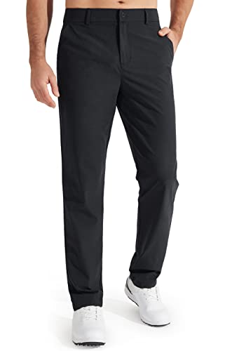 Libin Mens Golf Pants Slim Fit Stretch Work Dress Pants 30″ Quick Dry Lightweight Casual Business Comfort Water Resistant, Black, 32W x 30L