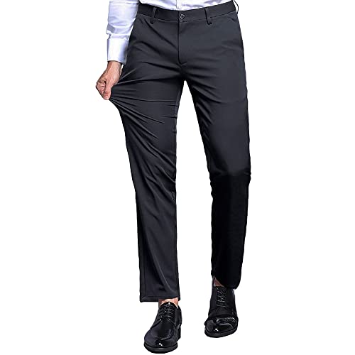YND Men’s High Stretch Golf Pants, Slim-Fit Flat Front Outdoor Ice Silk Pants of Lightweight Black