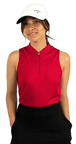 Three Sixty Six Womens Sleeveless Collarless Golf Polo Shirt with Zipper – Quick Dry Tank Tops for Women Cherry Red