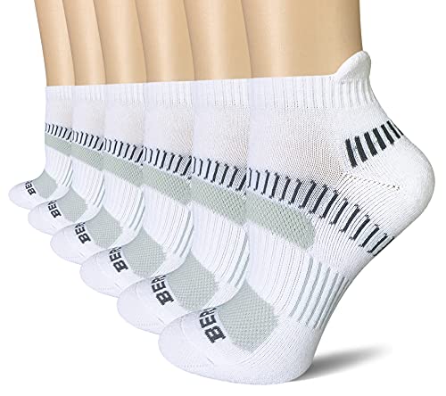 BERING Women’s Performance Athletic Ankle Running Socks, White, Size 6-9, 6 Pairs