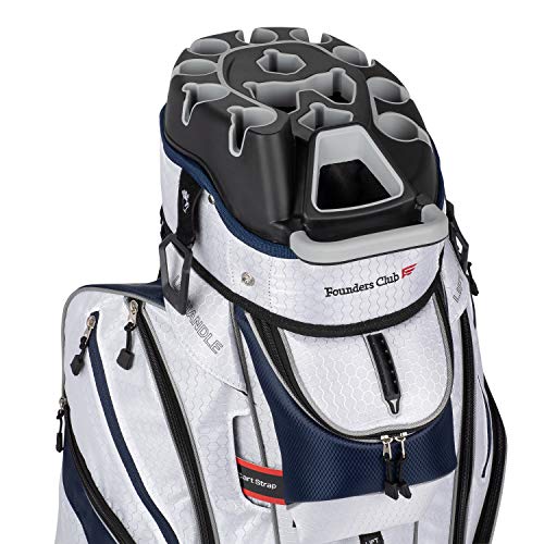 Founders Club Premium Cart Bag with 14 Way Organizer Divider Top (White Navy)