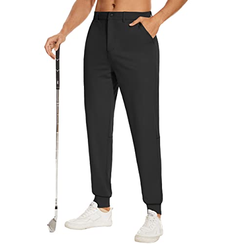 JIM LEAGUE Men’s Golf Joggers Pants Belt Loops Slim Fit Stretchy Sweatpants Work Dress Casual Pants Zipper Pocket UPF50 Black