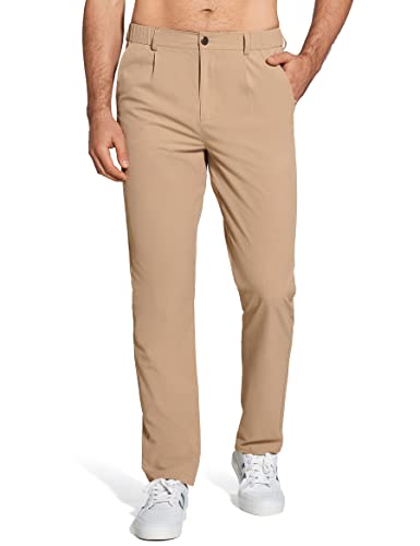ZUTY Men’s Lightweight Golf Pants Waterproof Breathable Hiking Casual Slim Fit Outdoor Pants with 5 Pockets Dark Khaki 34
