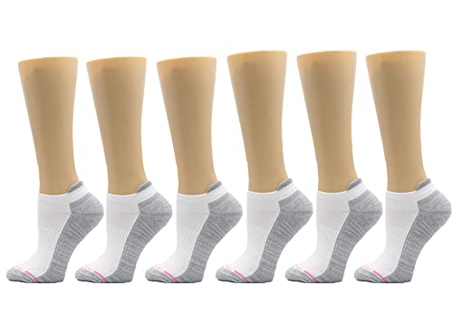 Dr. Motion Womens Low Cut Cushioned Breathable Compression Ankle Socks with Arch Support 6 Pairs (White Pack)