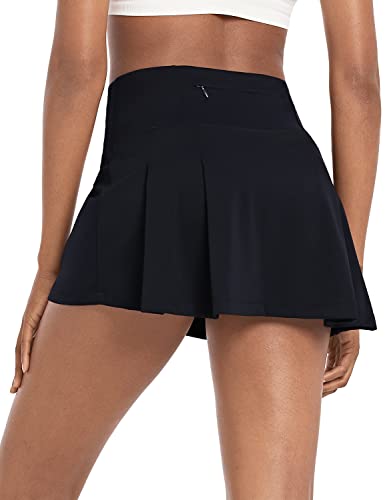 BALEAF Women’s Tennis Golf Skort High Waisted Athletic Pleated Skirts 4 Pockets Running Sports Workout 13″ Black Large