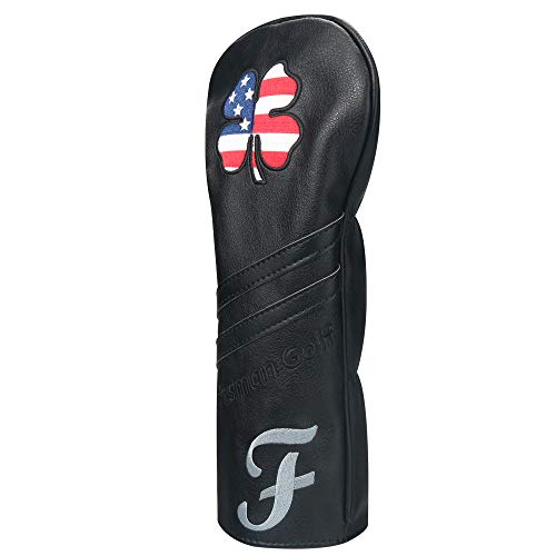 Craftsman Golf USA US Flag Clover Leather Black Fairway Wood Cover Headcover (F Wood Cover)