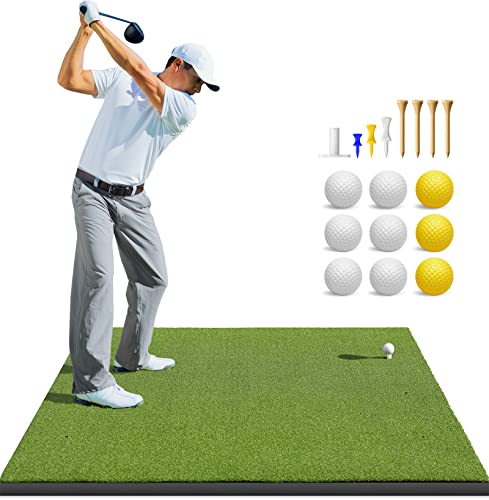 Bltend Golf Mat Pro, 15MM Artificial Turf Golf Hitting Mats Practice with 9 Golf Balls, 7 Golf Tees, Rubber Tee, Golf Hitting Training Aids for Backyard Driving Chipping Indoor Outdoor Training