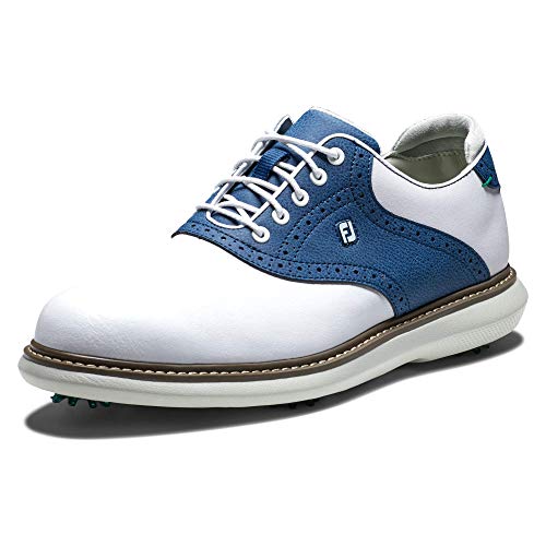FootJoy Men’s Traditions Previous Season Style Golf Shoe, White/Light Navy, 10.5