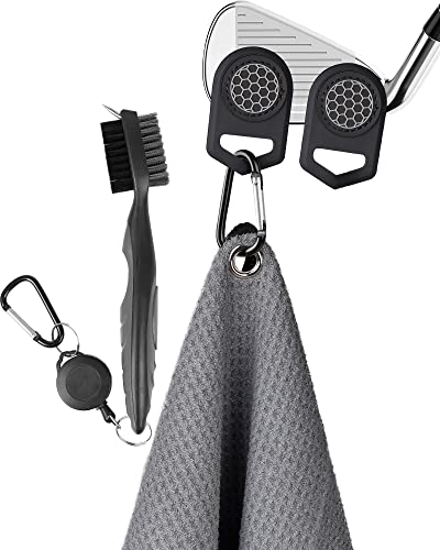 BIG TEETH Magnetic Microfiber Golf Towel Magnetic, Golf Towel with Clip Magnetic, Golf Towels for Golf Bags for Men (Gray 4-Piece)