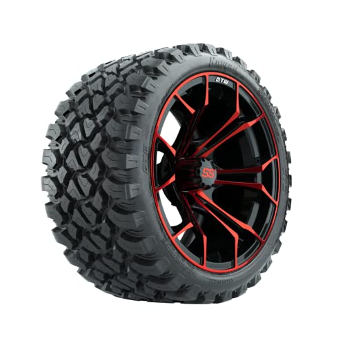 GTW 15 Inch Golf Cart Wheels and Tires Combo | Red/Black Spyder Wheels on 23×10-R15 Nomad All Terrain Radial Tires | Set of 4 (Red/Black)