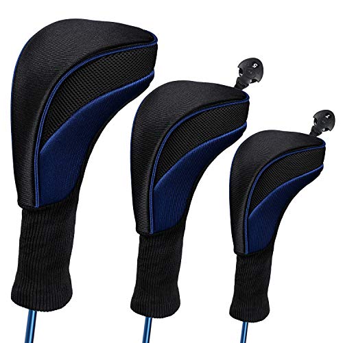 3 PCS Golf Head Cover Club Headcover Set for Drivers Fairway Woods Hybrid Fit Oversized Club Men Women (Blue)