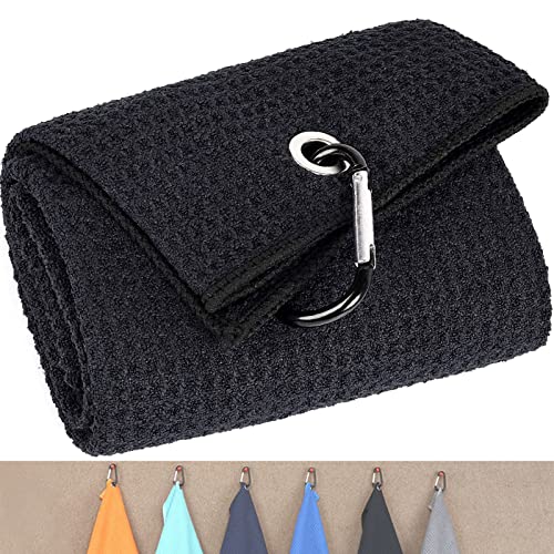 GDFPLXW Golf Towel for Golf Bags Accessories Microfiber Fabric Absorbs Water is Durable and Fadeless Golf Club Cleaner Accessories Gifts for Men Women Golfers（Black）