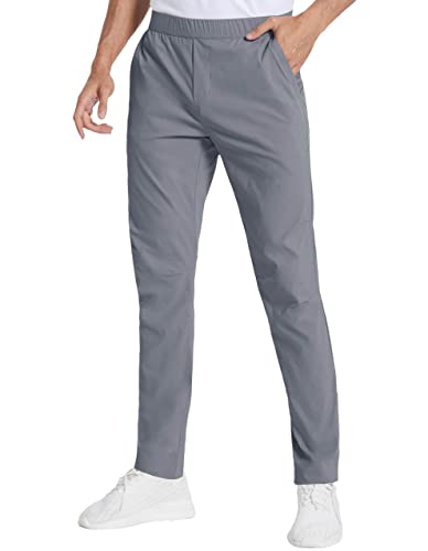 PULI Men’s Golf Joggers Travel Pants with Pockets Slim Fit Stretch Sweatpants Running Dress Work Pants Grey 38