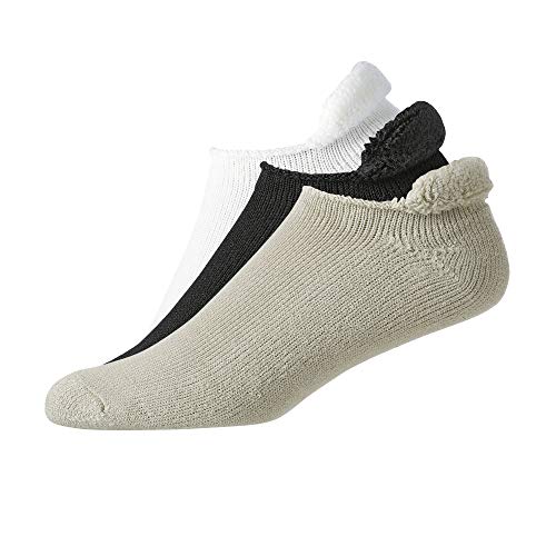 FootJoy Men’s ComfortSof Roll-Top 3-Pack Socks, 1 White / 1 Black / 1 Driftwood, Fits Shoe Size 7-12
