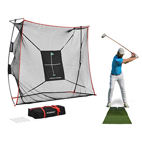 Rukket 9x7x3ft Haack Golf Net Pro, Practice Driving Indoor and Outdoor, Professional Golfing at Home Swing Training Aids, by SEC Coach Chris Haack (Haack Golf Net Pro + Tri Turf Mat)